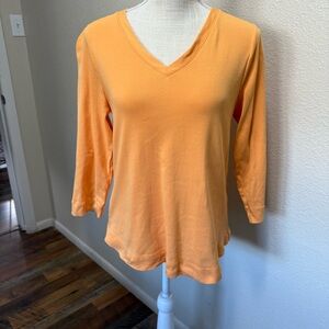 Chico's V-Neck Long Sleeve Top in Warm Orange - Size Medium (1)